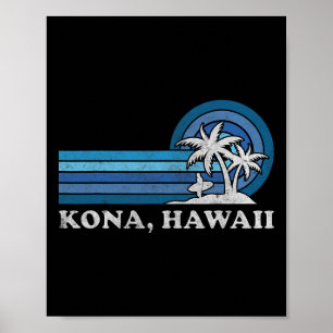 Kona Hawaii Beach Vintage Family Summer Vacation Poster