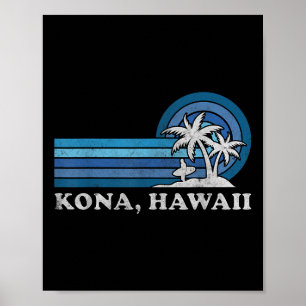 Kona Hawaii Beach Vintage Family Summer Vacation Poster