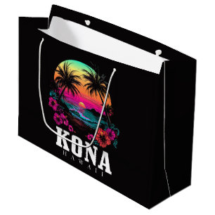 Kona Hawaii Hawaiian Hibiscus Flowers Surfer Large Gift Bag