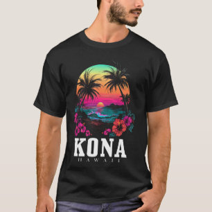 Kona Hawaii Hawaiian Hibiscus Flowers Surfer Souve T-Shirt