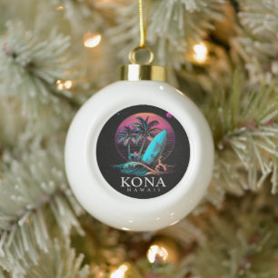 Kona Hawaii Hawaiian Surf Board Vintage  Ceramic Ball Christmas Ornament