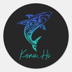 Kona Hawaii Shark Diving Fishing Surfing Surfer Ha Classic Round Sticker