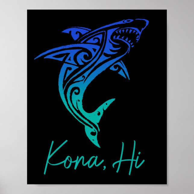 Kona Hawaii Shark Diving Fishing Surfing Surfer Ha Poster (Front)