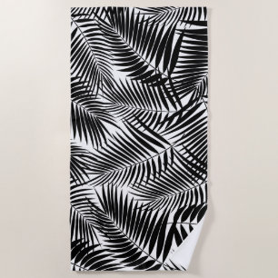 Kona Palms Hawaiian Leaf Tropical - Black Beach Towel