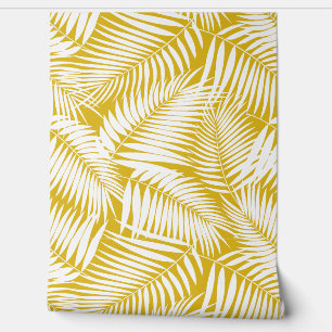 Kona Palms Hawaiian Tropical Leaf - Sulphur Gold Wallpaper