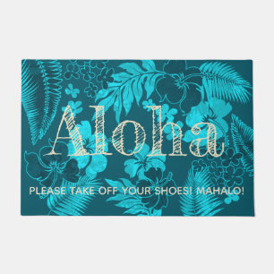 Kona Times Hibiscus Hawaiian Aloha Teal Doormat