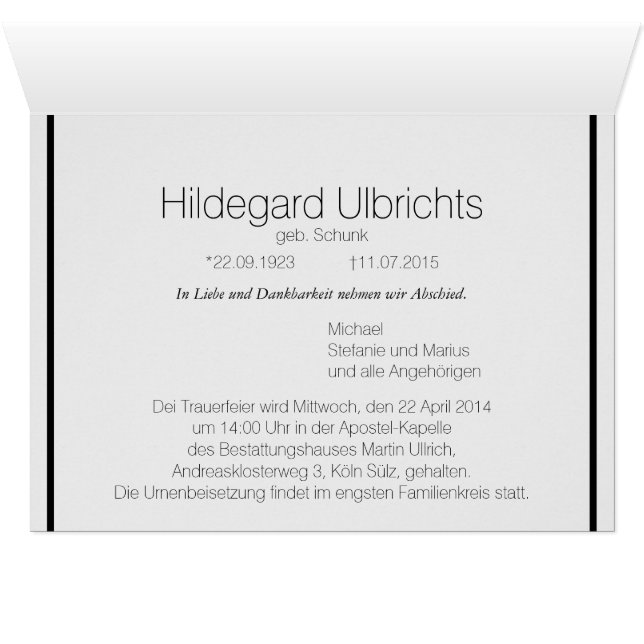 Kondolenzkarte dezent (Inside Horizontal (Bottom))