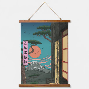 Konnichiwa Japanese Sunset Hanging Tapestry