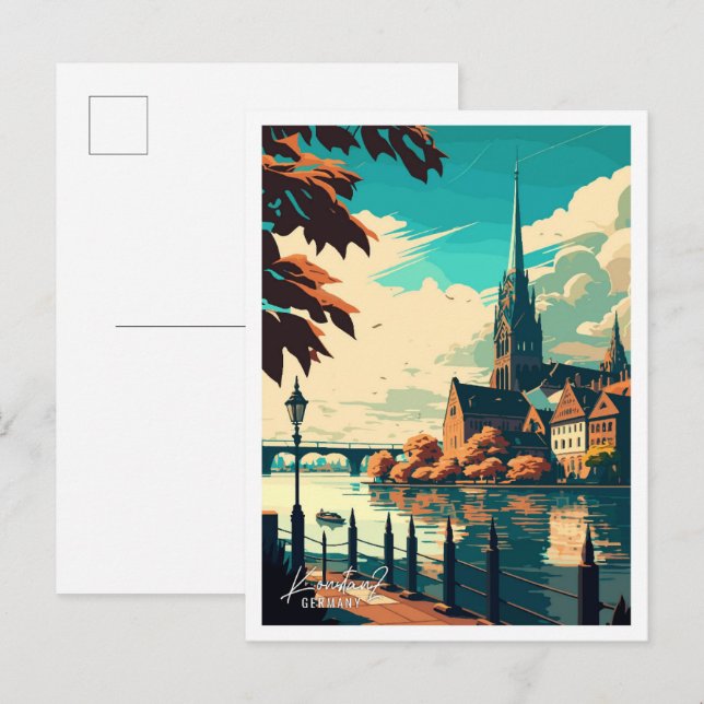 Konstanz Germany vintage travel illustration Postcard (Front/Back)