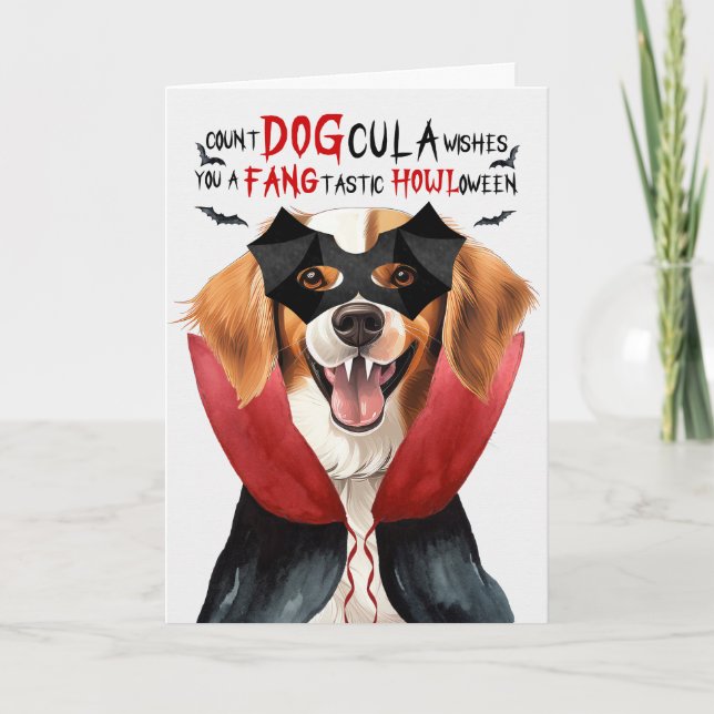 Kooikerhondje Dog Funny Count DOGcula Halloween Holiday Card (Front)