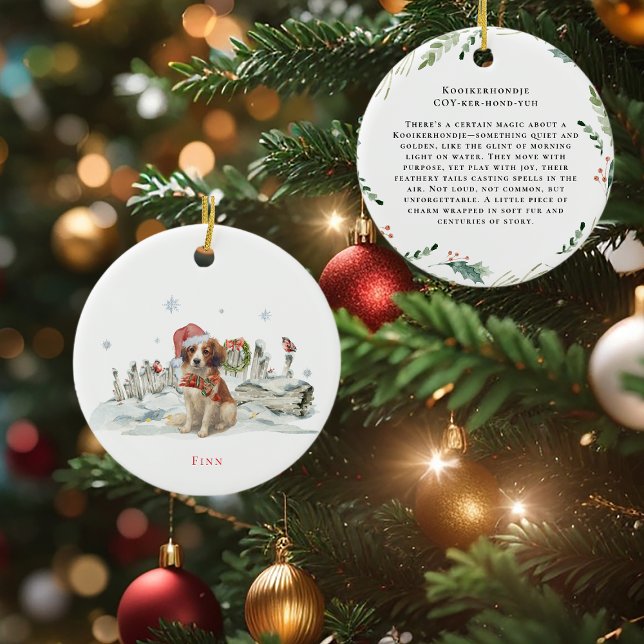 Kooikerhondje Watercolor Dog | Monogram  Ceramic Ornament (Creator Uploaded)