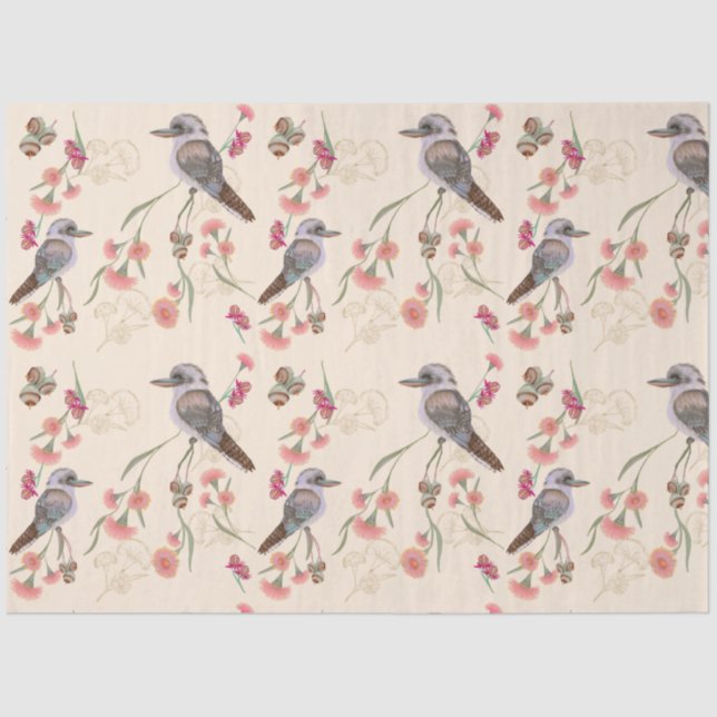 kookaburra and Eucalyptus on pale peach Tissue Paper (Front)