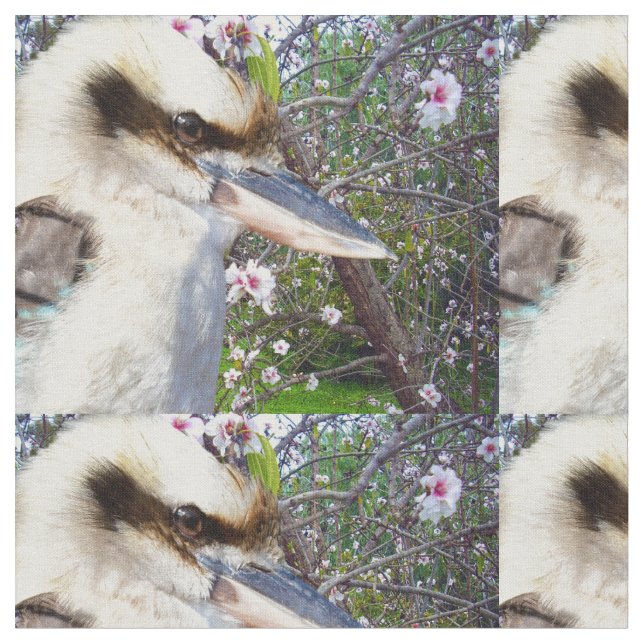 Kookaburra Beside A Blossom Tree, Fabric (Close Up)