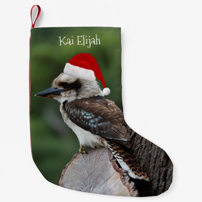 Kookaburra Bird Animal Red Santa Hat Christmas Small Christmas Stocking (Front)