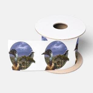 Kookaburra, Emu, Australian Landscape, Satin Ribbon