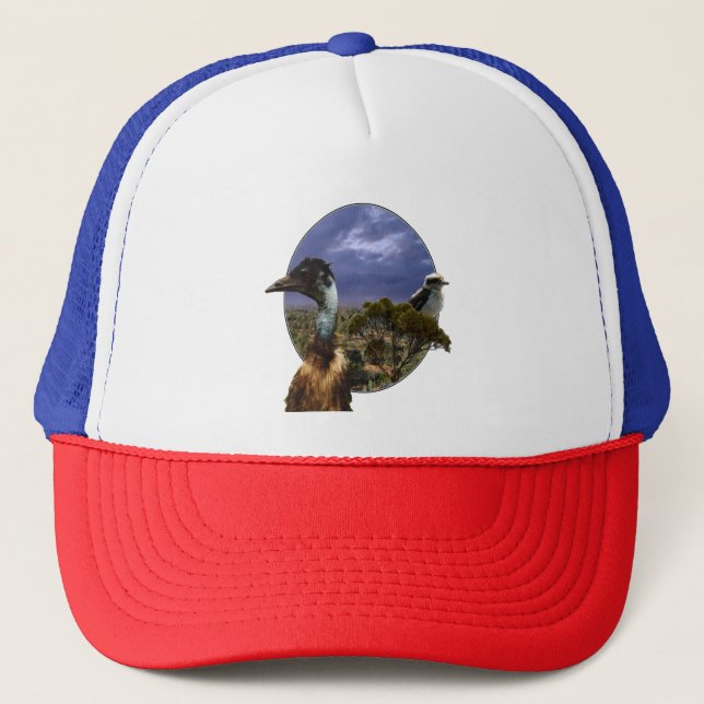 Kookaburra, Emu, Australian Landscape,  Trucker Hat (Front)