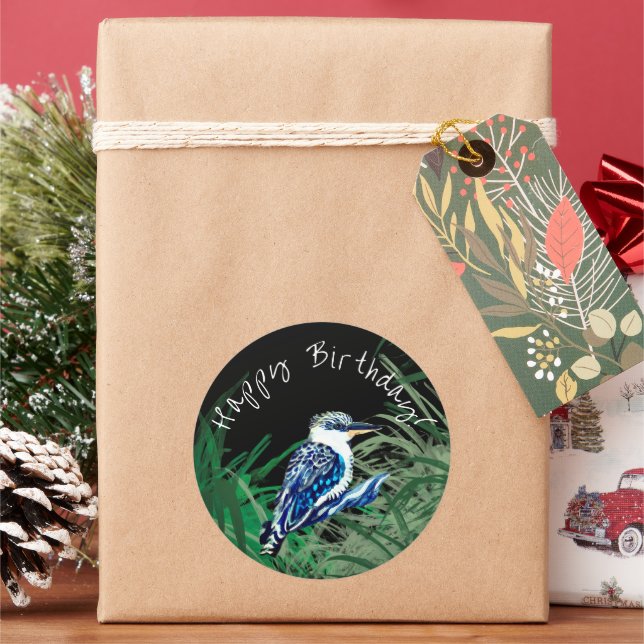 Kookaburra happy birthday classic round sticker (Holiday)