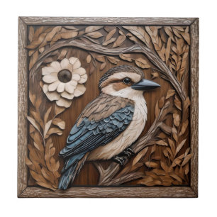 Kookaburra Serenade: A Wood Print Tribute, Ceramic Tile