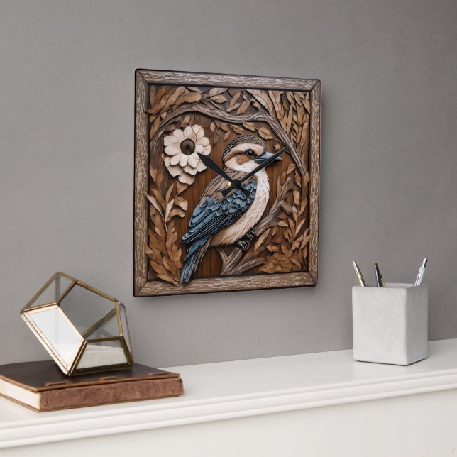 Kookaburra Serenade: A Wood Print Tribute, Square Wall Clock (Office)