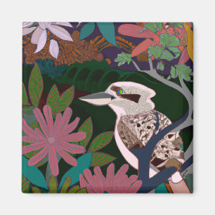 Kookaburra Tropical Bird Plants painting flower Ma Magnet