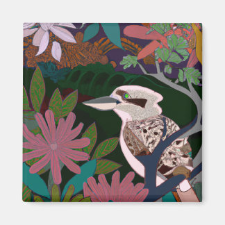 Kookaburra Tropical Bird Plants painting flower Ma Magnet