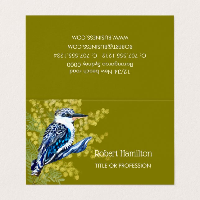 Kookaburra watercolor painting of australian bird business card (Outside Unfolded)