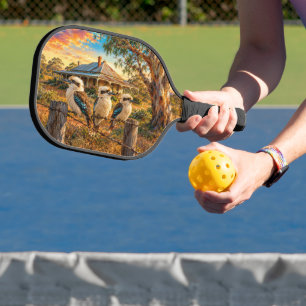 Kookaburras at Sunset on Barbed Wire Fence Pickleball Paddle