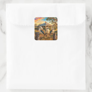 Kookaburras at Sunset on Barbed Wire Fence Square Sticker