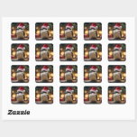 "Kookaburras' Christmas Cheer" Square Sticker<br><div class="desc">This image captures the festive spirit of the kookaburra in a Santa hat,  adding a touch of holiday joy against a bokeh-lit background.</div>