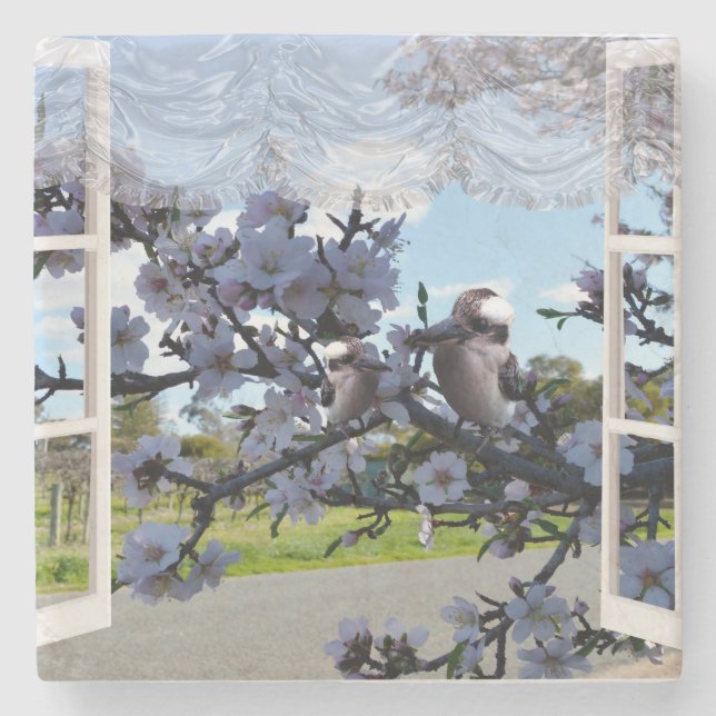 Kookaburras In My Window,  Stone Coaster (Front)