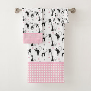 Kooky Black Cats and Pink Dots  Bath Towel Set