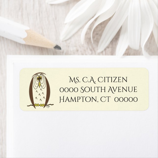 Kooky Brown Owl Return Address Label (Insitu)