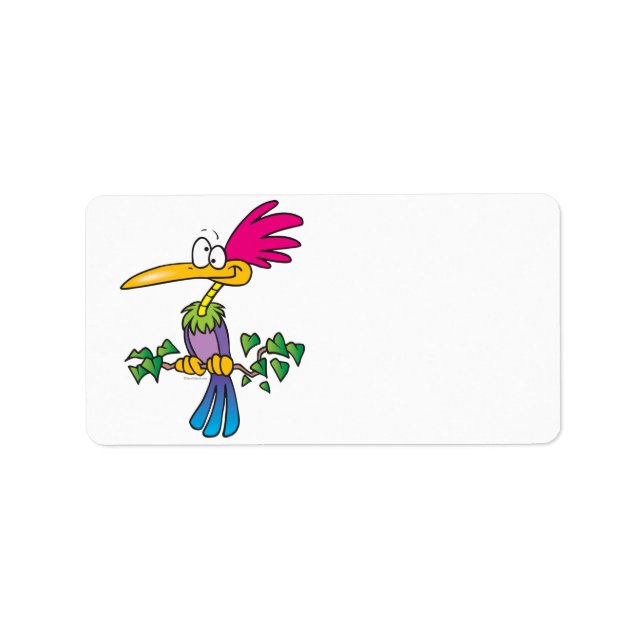 kooky crazy tropical exotic bird cartoon label (Front)