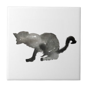 Kool black watercolor kitty cat ceramic tile