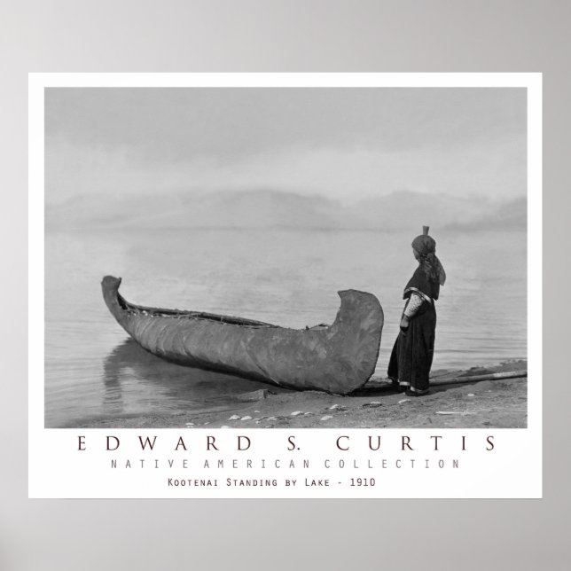 Kootenai Indian Standing by Canoe Poster (Front)