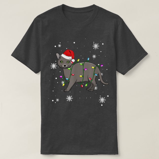 Korat Cat Christmas Lights Christmas Cat Santa hat T-Shirt (Design Front)