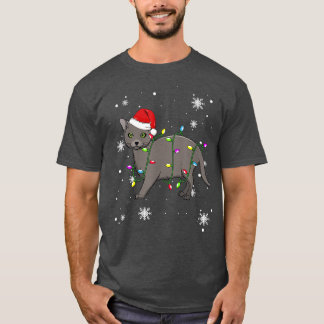 Korat Cat Christmas Lights Christmas Cat Santa hat T-Shirt