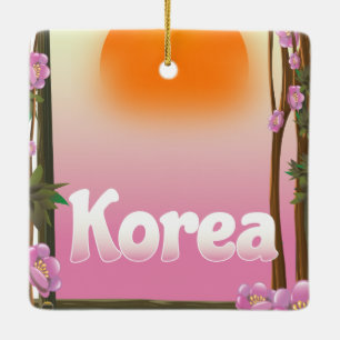 Korea Flowers travel poster Ceramic Ornament