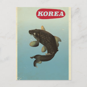 Korea Koi vintage style travel poster Postcard