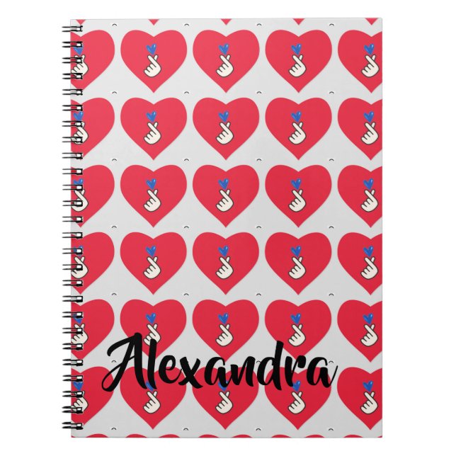  Korea Kpop Pattern Red Blue Hand Heart School Notebook (Front)