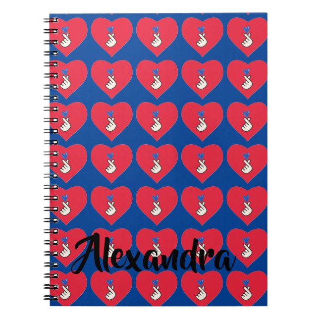  Korea Kpop Red Blue Hand Heart School Notebook (Front)