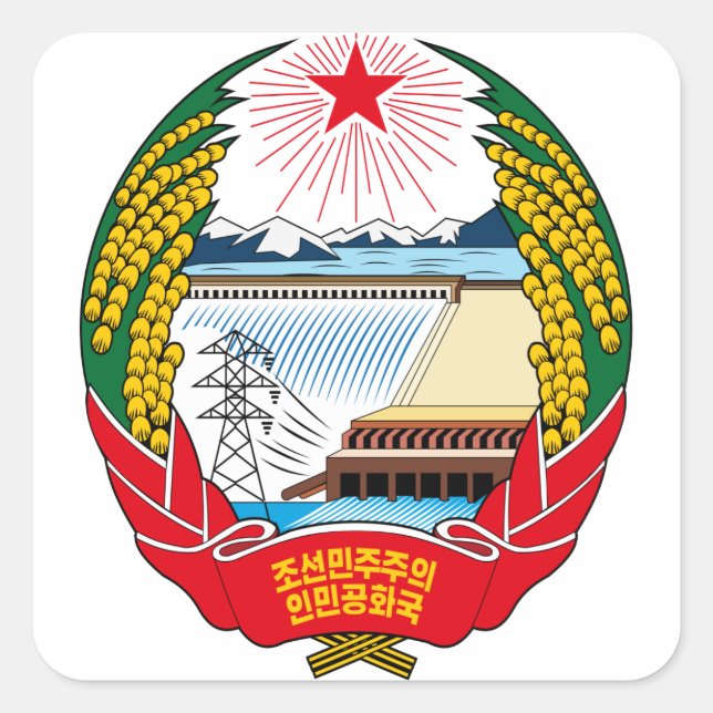 korea north emblem square sticker (Front)