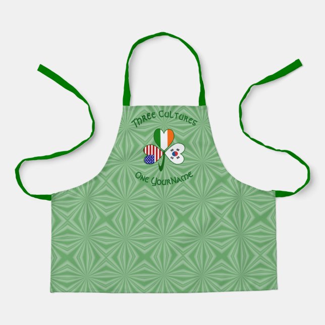 Korea (South) Irish USA Flags Shamrock Personalise Apron (Front)