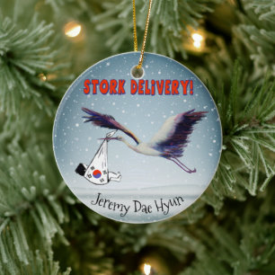 Korean Adoption - Stork Delivery Ceramic Ornament