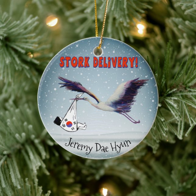 Korean Adoption - Stork Delivery Ceramic Ornament (Tree)