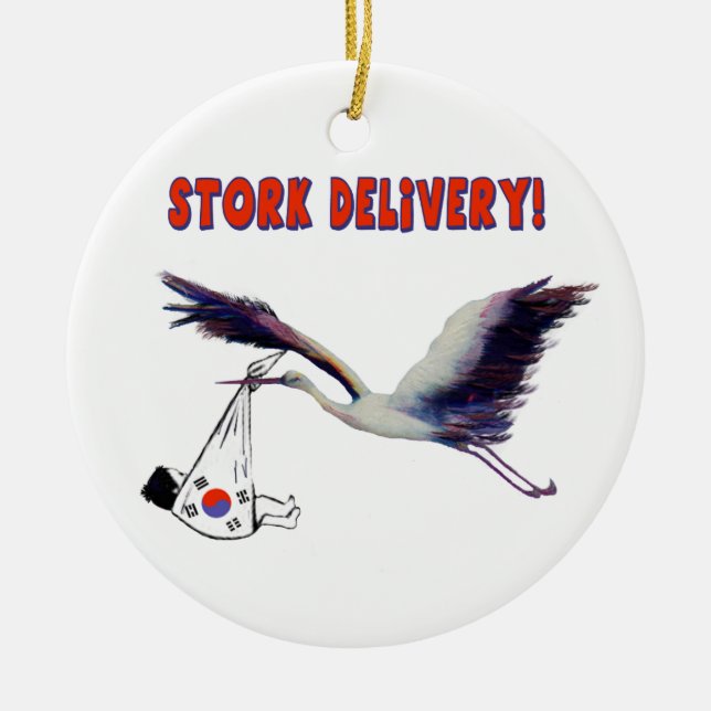 Korean Adoption - Stork Delivery Ceramic Ornament (Front)