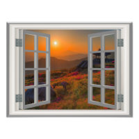 Korean Autumn Sunset Temple Faux Window View