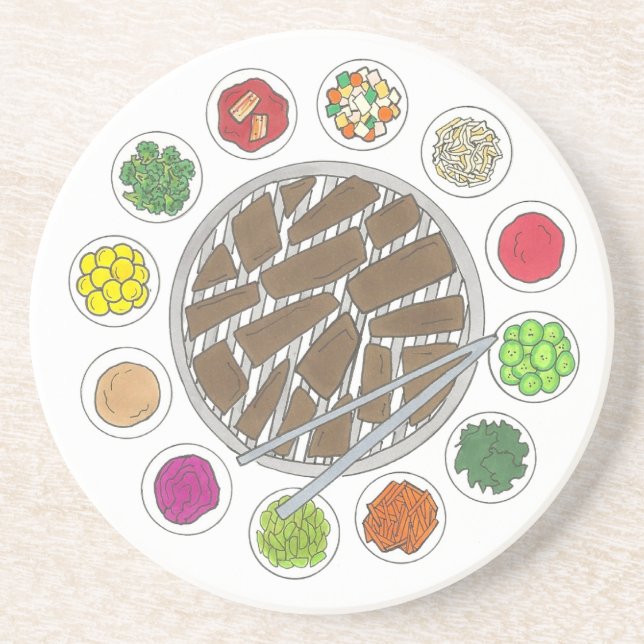 Korean BBQ Barbecue Roast Bulgogi Banchan Food Coaster (Front)