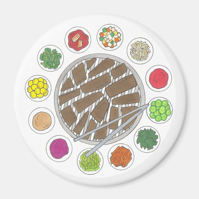 Korean BBQ Barbecue Roast Bulgogi Banchan Food Magnet (Front)