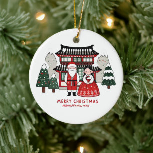 Korean Christmas and Happy New Year  Ceramic Ornament